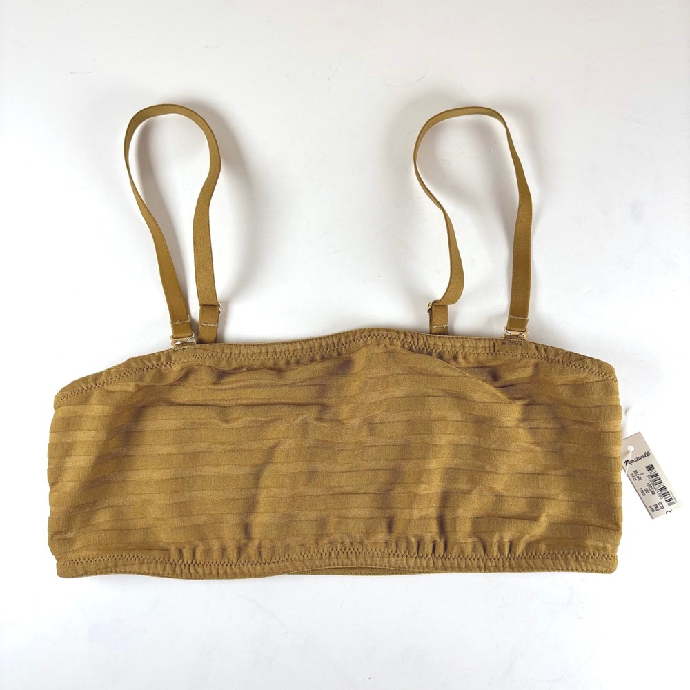 Madewell Sheer-Stripe Dani Bandeau Bralette Women's S(32A-34B) Bronzed Amber NWT